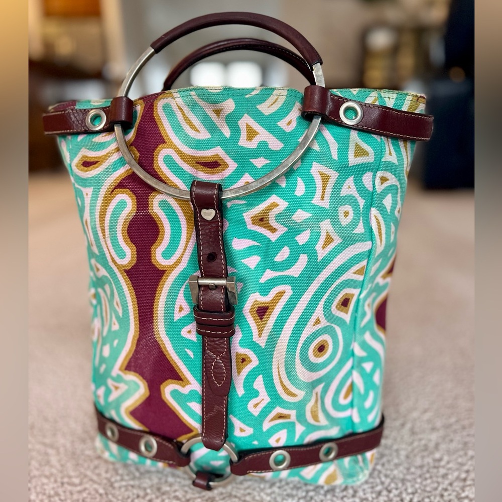Vintage Luella Ring Handle Harness Abstract Print Canvas Bag